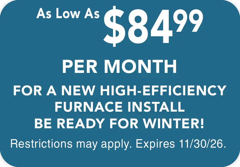 As low as $84.99 per month for a new high-efficiency furnace install coupon