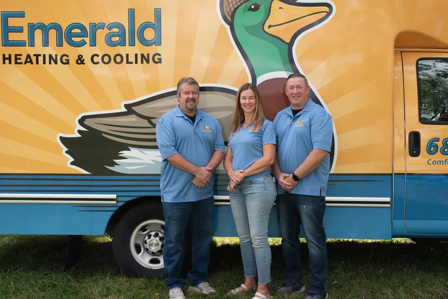Smiling Emerald Heating & Cooling crew ready to serve homeowners across Western NY and Erie County, New York