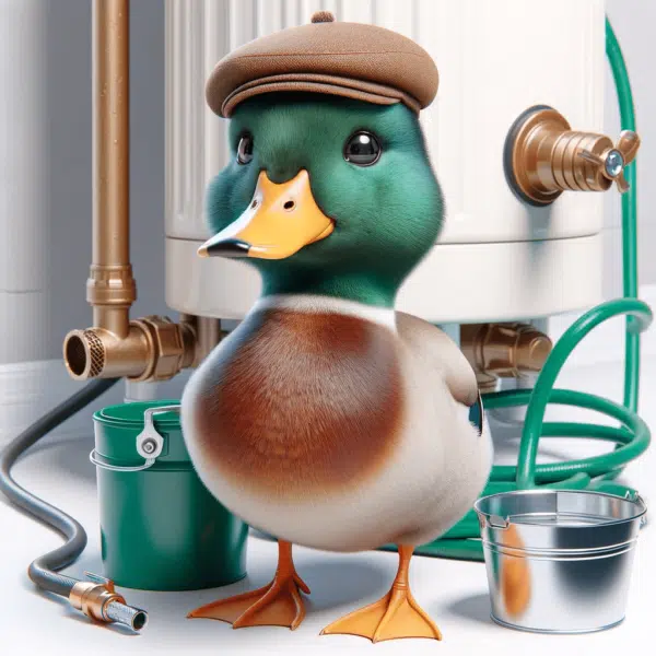 lucky the duck showing how to drain a water heater