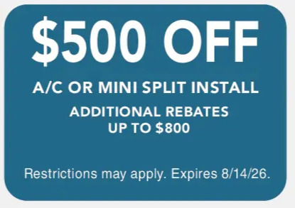 $500 Off A/C or mini split install